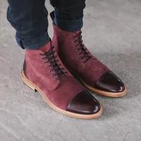 men fashion pu leather stitching faux suede high top lace up troy boots business casual martin boots classic versatile ka595