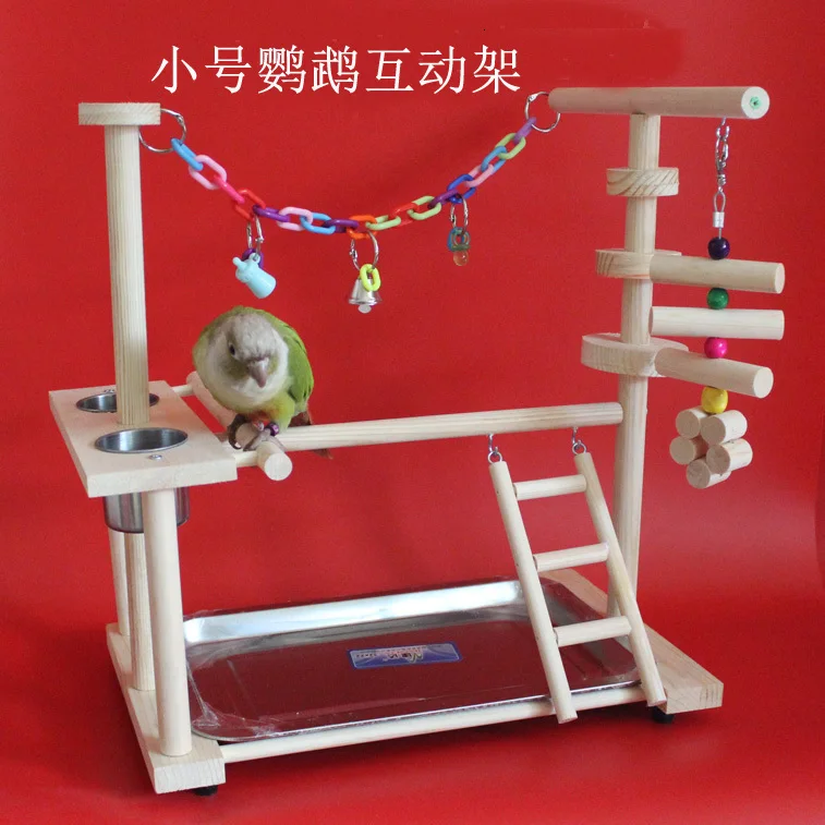 Деревянный попугай площадка жердочка для птицы с лестницами Фидер укус игрушки
