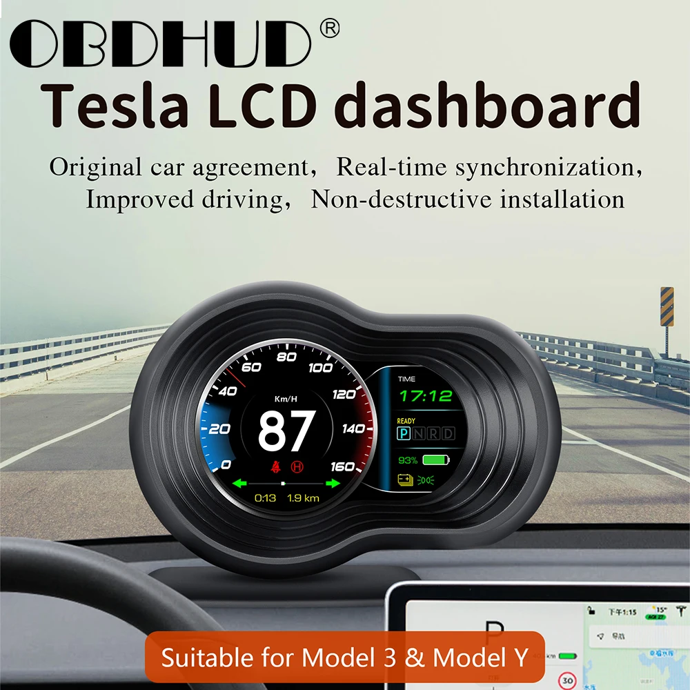 

NEW For Tesla Model 3&Y T9 HUD Head Up Display 3" Auto Display Smart Car Speed Indicator Light Prompt Safety Alarm Driving Time