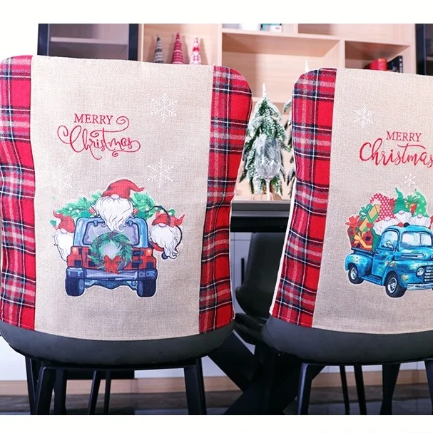 

Christmas Decoration, 50cm, Blue Truck Santa Pattern Table and Chair Cover, Cafe Restaurant Atmosphere Decoration Chair Cover