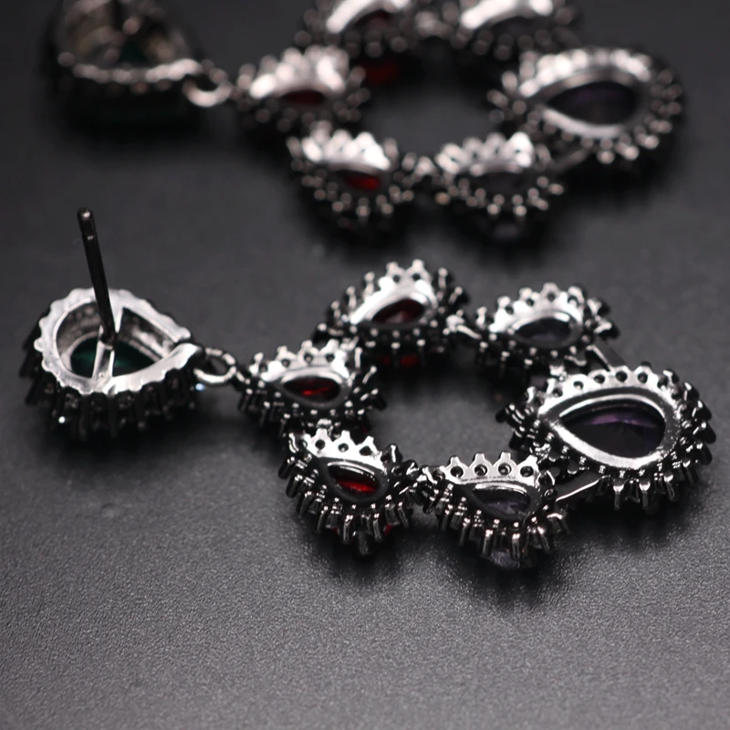 Vintage Water Drop Flower Big Dangle Earrings For Women Shiny Cubic Zirconia Stone Crystal Luxury Large Earring Wedding Jewelry | Украшения