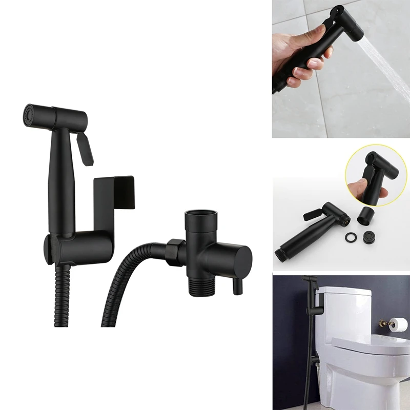 

Black Toilet Bidet Sprayer Kit. Set Hand Hold Stainless Steel Shattaf For Bathroom Personal Cleanse Bidet Faucet