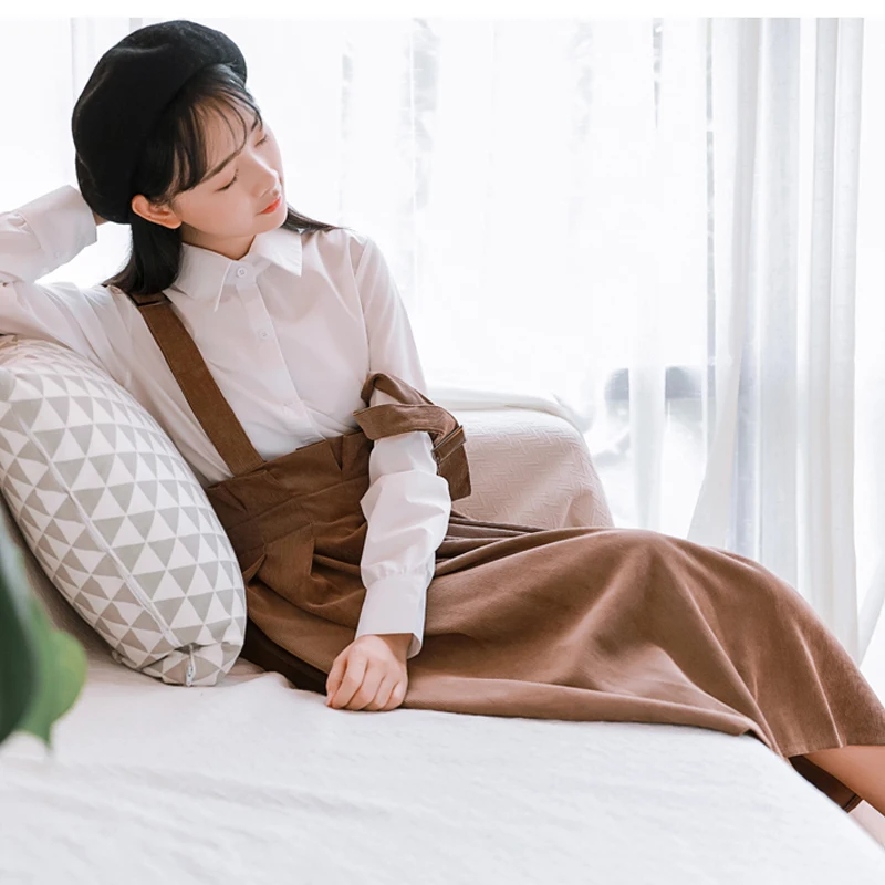 

Autumn and Winter new Style Corduroy Women Skirt A-line Zipper Strap Skirt Long High Waist Khaki Skirt