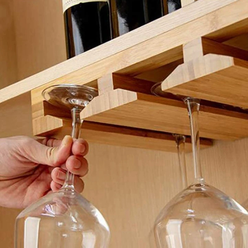 

Wine Glass Rack Under Cabinet,3 Slots Wine Glass Holder, Bamboo Stemware Rack,for Home, Kitchen and Bar