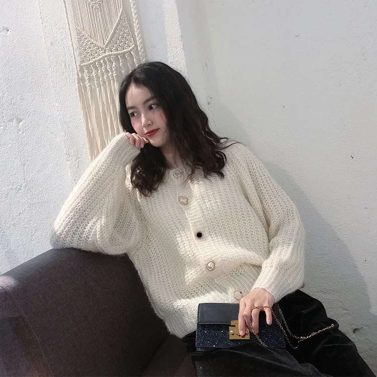 

Cardigan Sweater Women's 2020 Autumn/Winter New Style Knitted Jacket Shiny Loose Short Retro Knitwear