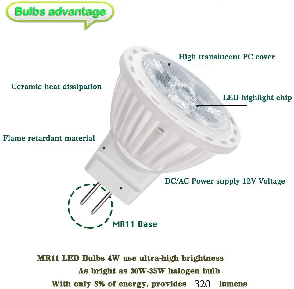 Светодиодная лампа MR11, галогенная сменная точесветильник лампа 4 Вт, MR11, GU4, цоколь GU4 G4, 12 В переменного/постоянного тока, 35 Вт от AliExpress WW