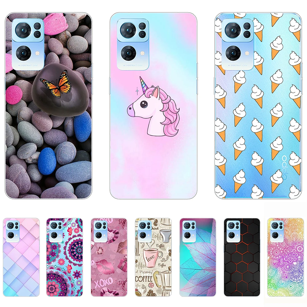 

Case for Oppo Reno 7 5G 7Pro 7Se Cute Cartoon transparent Back Case Ultra-thin Shockproof flexible Anti-fall 360 Full protection