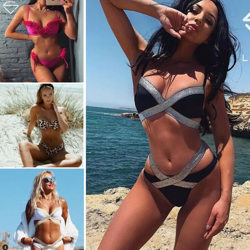 Сексуальное женское микро пляжное нижнее белье комплект бикини бюстгальтер топ
