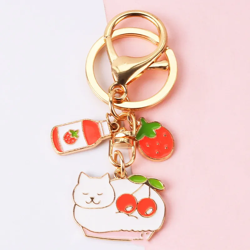

Strawberry Keychain Ice Cream Milk Key Chains Women Girl Jewelry Simulated Fruit Cute Car Key Holder Keyring Best Friend