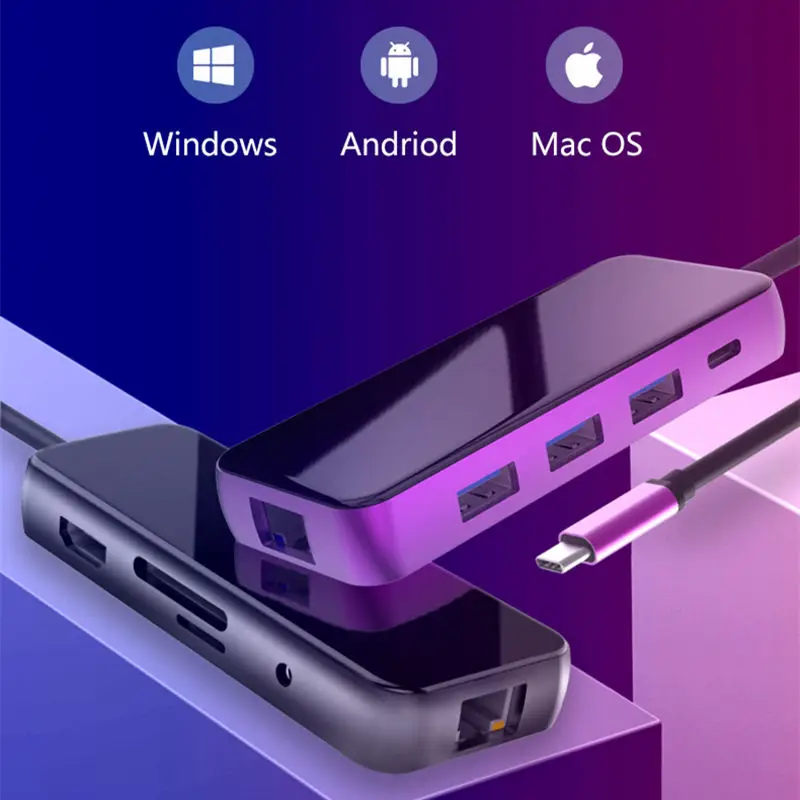 Компьютерный концентратор type C USB3.0 и HDMI RJ45 Ethernet PD зарядка SD TF кардридер USB для