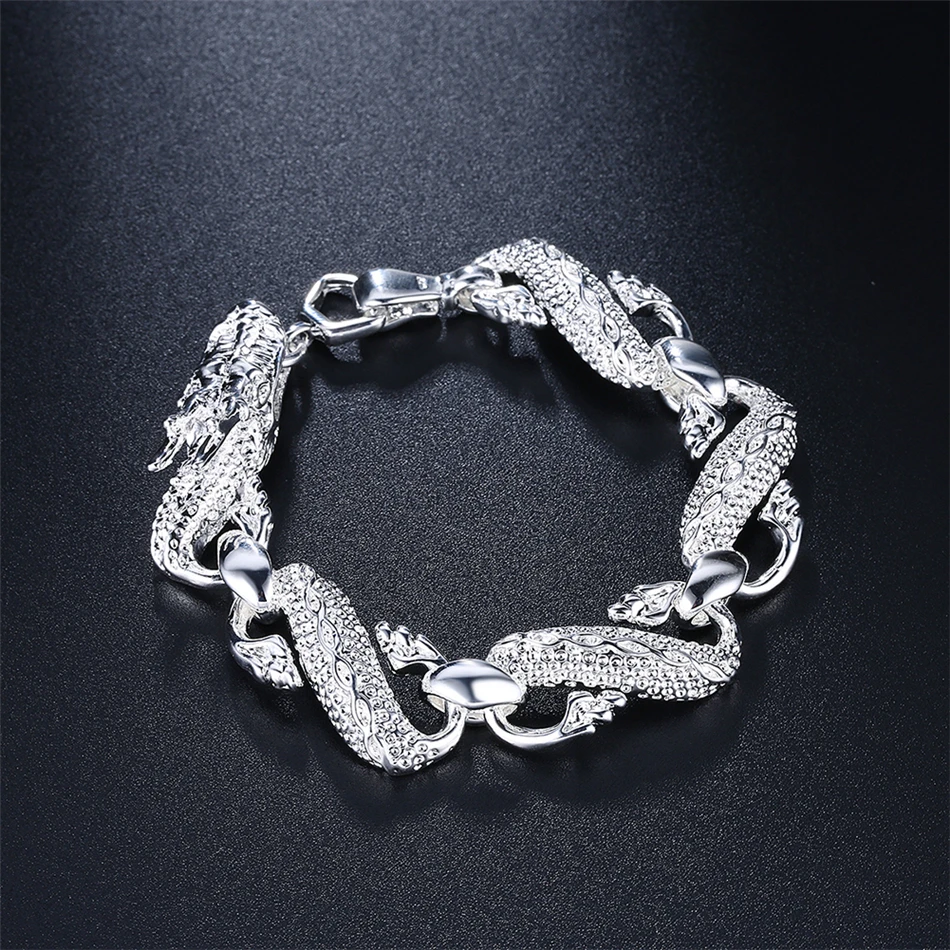 New Arrival 925 Silver Color Bracelet Bangle Cuff Men And Women Dragon Bracelet 925 Silver Fine Jewelry Party Christmas Gift