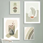 Абстрактная зеленая Геометрическая Настенная картина, ваза, растения, холст, живопись, скандинавские постеры и принты, картины для декора гостиной