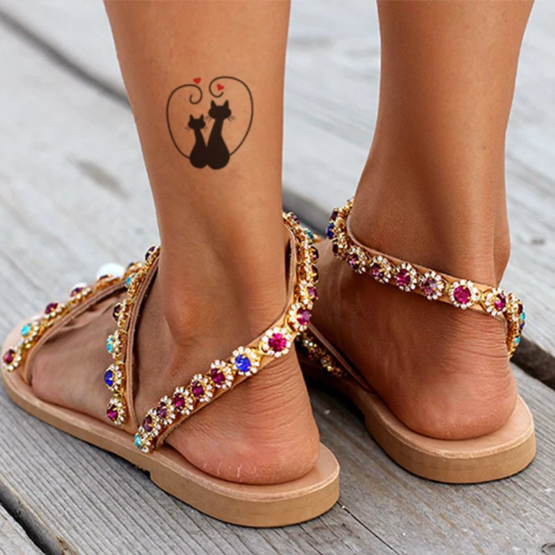 

Temporary Tattoo Stickers Sexy Black Cat Red Heart Pattern Fake Tatto Waterproof Tatoo Neck Ankle Arm Small Size for Women Girl