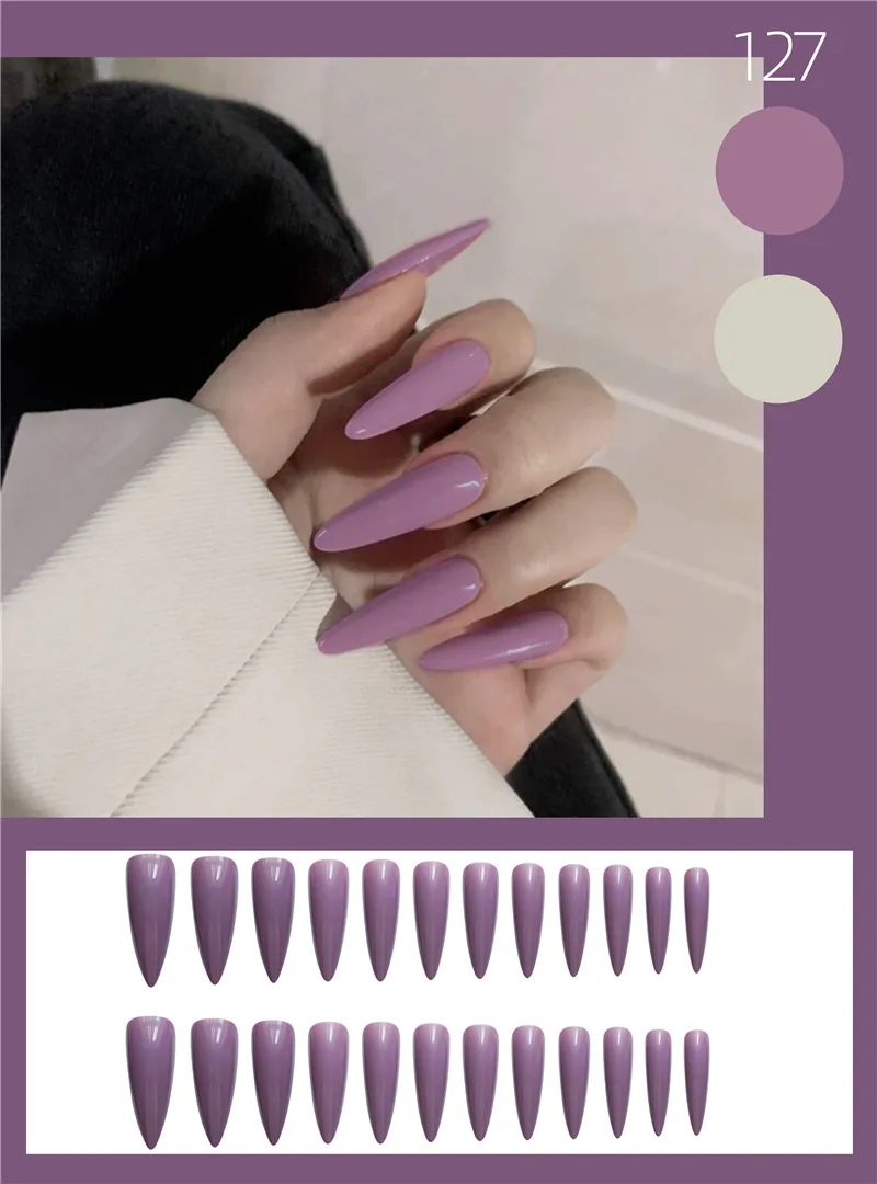 

2021 uñas postizas 24PCS Purple Nail Patch Glue Type Removable Super Long Paragraph Fashion Manicure Save Time False Nail Patch