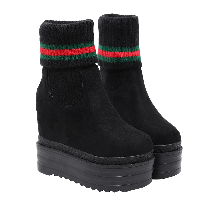 

Hjwsfdcai Women Wedges Platform Short Boots Plush In Warm Fashion Ladies Round Toe Socks Boots Personality Female Casual Shoes