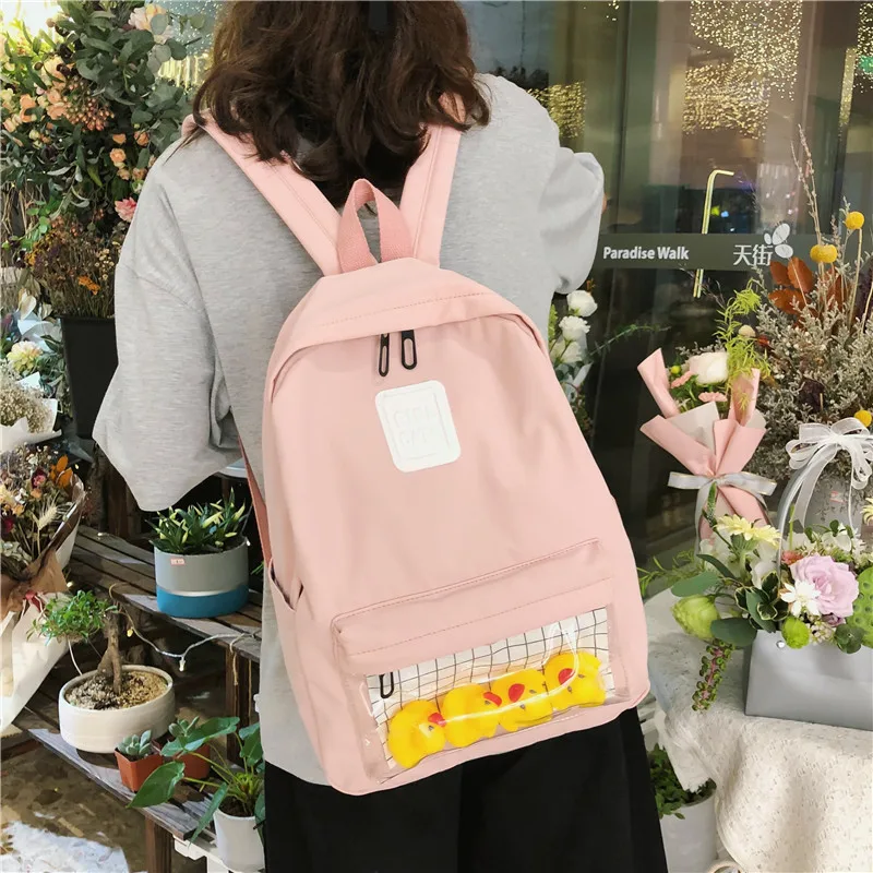 Casual Clear Waterproof Womens Backpack Harajuku Nylon Travel Schoolbags Cute Small Duck Student Back Pack Teen Girls Bookbags | Багаж и
