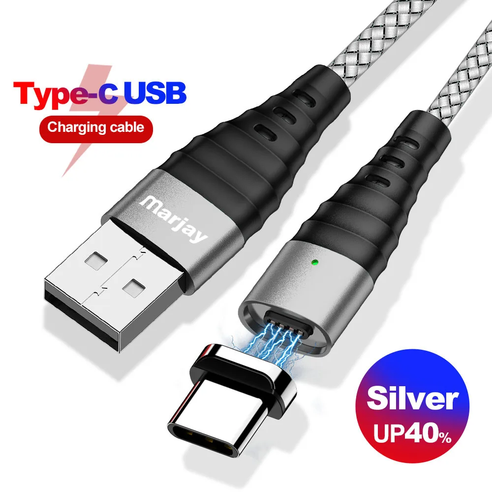 silver type c cable Магнитный кабель Marjay Micro usb type C для быстрой зарядки телефона Micro usb type-C магнитное зарядное устройство USB C для iphone huawei xiaomi кабель - Цвет: silver type c cable