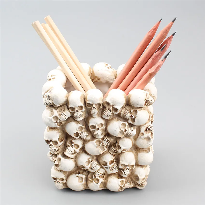 Skull Pen Holder Desk Decoration Skeleton Makeup Tools Storage Box Office Desktop Organizer Holders Stand Plants Flower Pot | Канцтовары