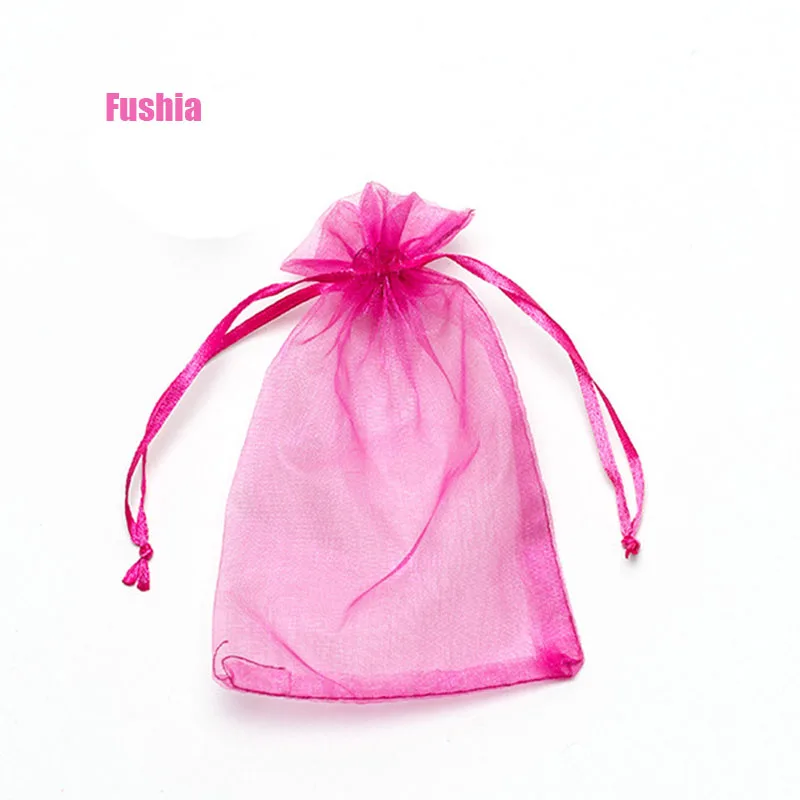 fushia 100 шт., 22 цвета, 7x9, 9x12 см, 10x15, 13x18 см, сумки из органзы, упаковка для ювелирных изделий, сумки для свадебной вечеринки, упаковка для ювелирных изделий, дисплей и пакеты - Цвет: fushia