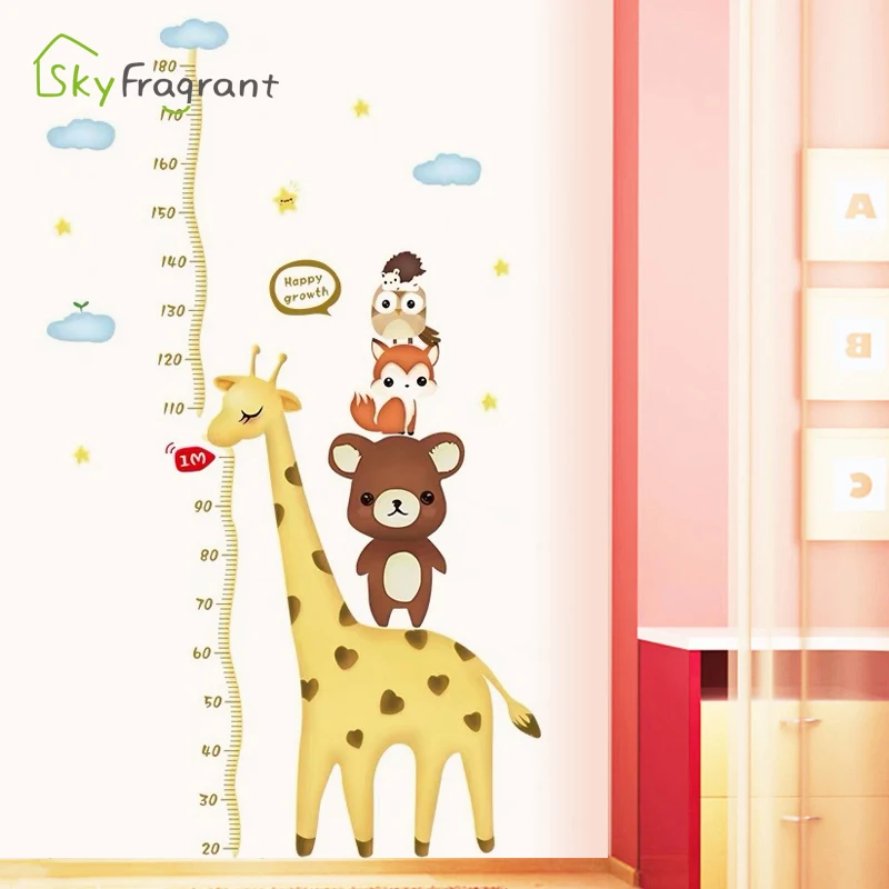 Cartoon Animal Giraffe Height Measure Wall Stickers For Kids Rooms Child Bedroom Decoration Home Decor Art PVC Sticker | Дом и сад