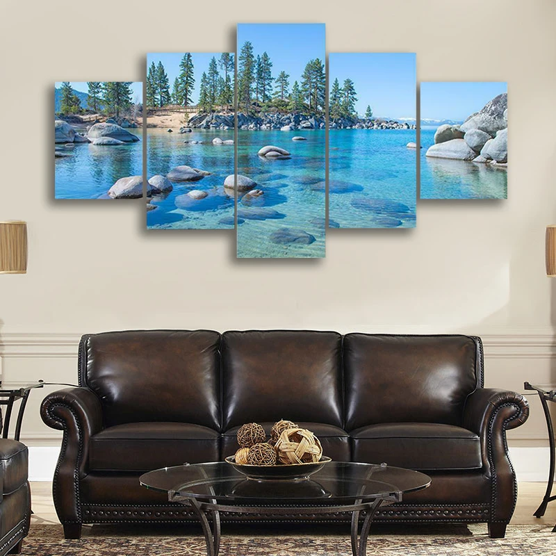

Tahoe Lake Sea Shore Landscape 5 Pcs Canvas Wall Art Painting Home Decor Cuadros