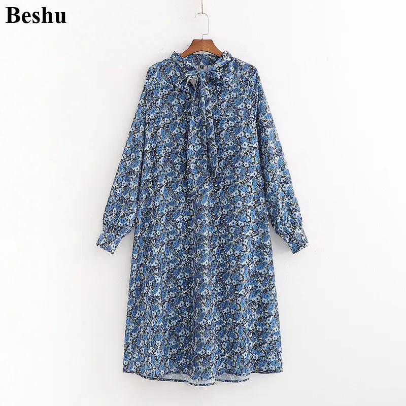 Женское атласное платье миди za синее Свободное с цветочным принтом и