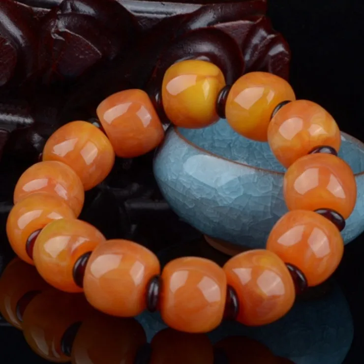 

Boutique Amber Beeswax Resin Old Wax Barrel Bead Bracelet Bracelet Men's Popular Hot-Selling Product