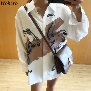 Женская винтажная рубашка Woherb, свободная Повседневная Блузка с длинным рукавом, в Корейском стиле, 2022