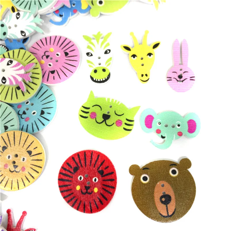 Деревянные пуговицы с мультяшными животными для одежды детей рукоделие