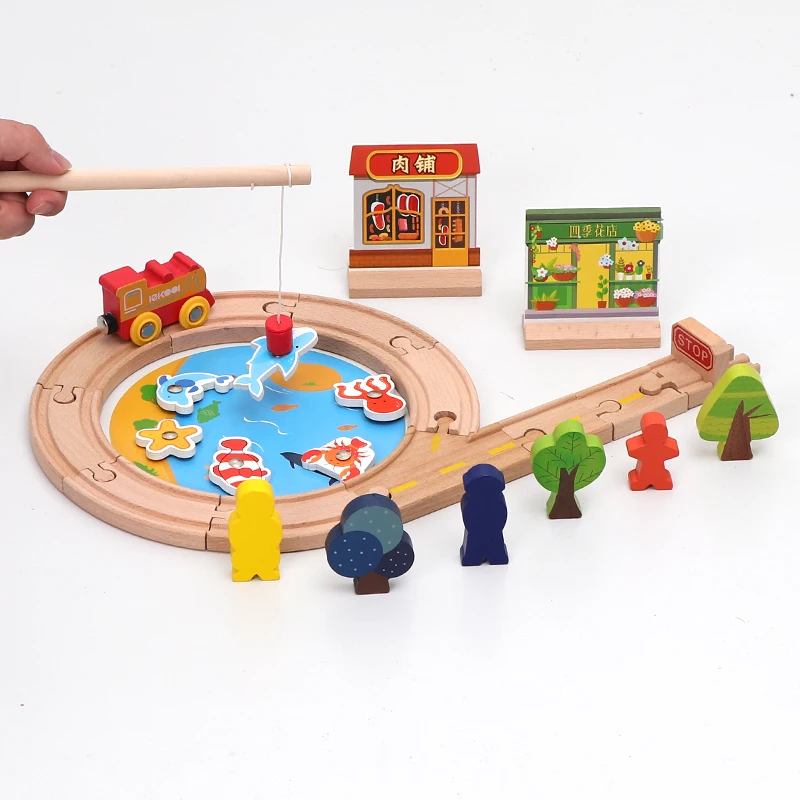 Простой деревянный поезд трек электрический магнитный железная дорога