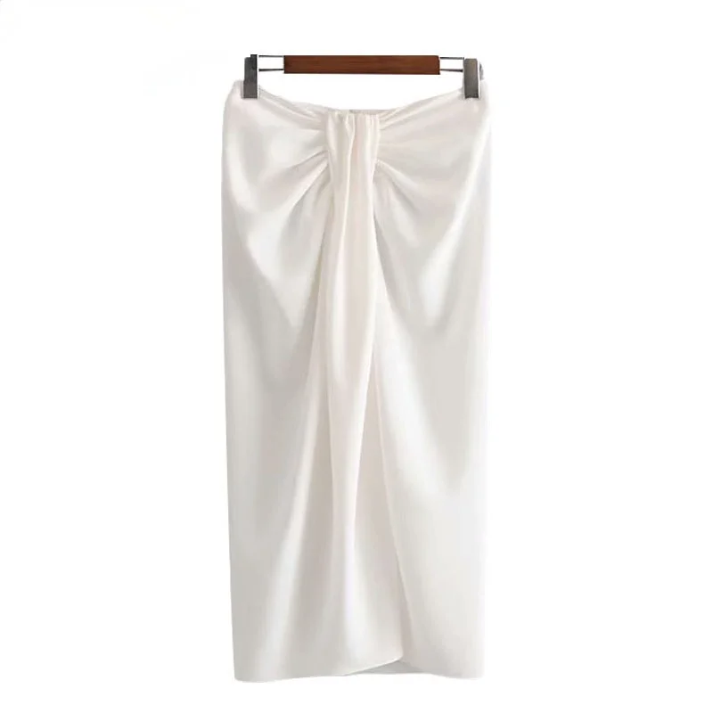 

Женская винтажная юбка средней длины, с запахом, завышенной талией и разрезом, на молнии сзади, Y2k, 2021