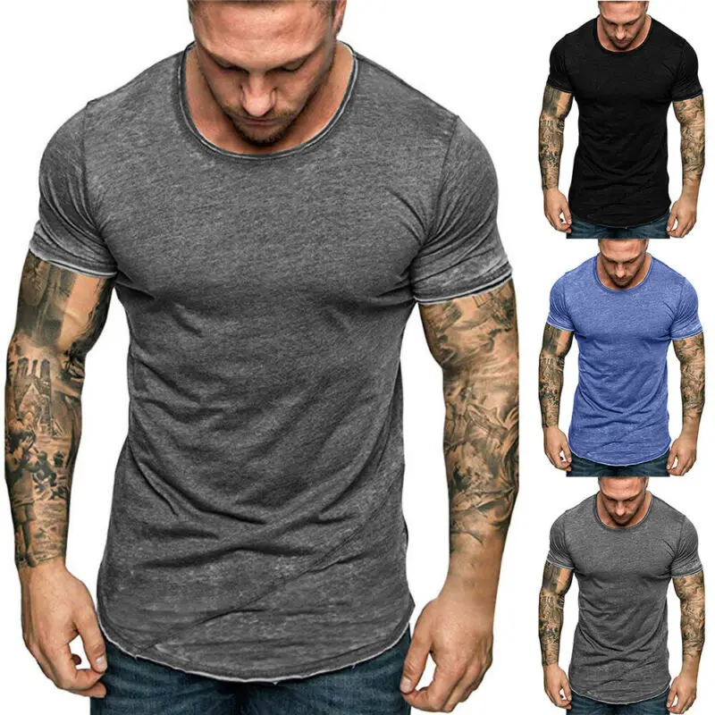 Мужская Однотонная футболка с коротким рукавом летние модные повседневные