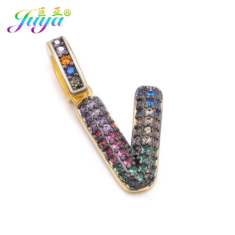 Gold V Juya DIY шнур кожаный вывод многоцветный Циркон с радужным блеском золото 26 буквы алфавита кулоны с надписями поставки - Окраска металла: Gold V