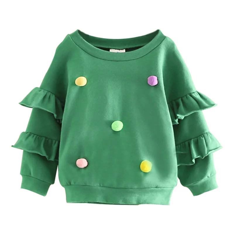 

kids hoodies sweatshirts Girl clothes 2020 spring Top shirt Flare Trumpet Sleeve Ball Cotton children's Pullover