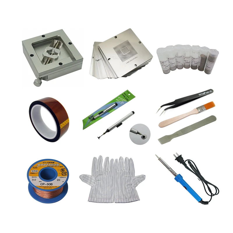

BGA Rework Station Reballing Kit Silver Jig Stencils 90mm Solder Balls Solder Flux Paste for Repair Laptop Desktop Chip