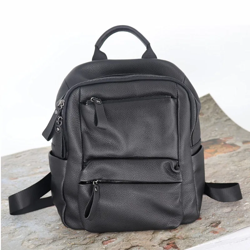 Classic Women Backpack Soft Genuine Leather Female Bag Casual Daily School Bags For Teen Girls 2020 New Black Travel knapsack