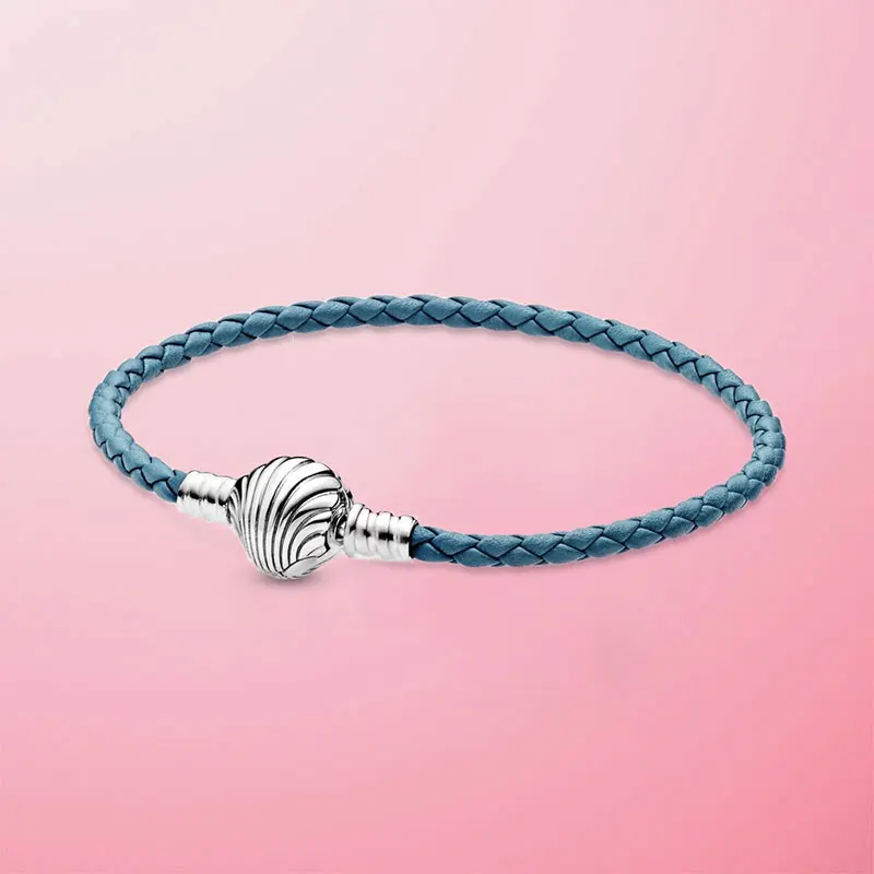 Женский кожаный браслет со змеиным плетением из серебра 2021 пробы с застежкой в