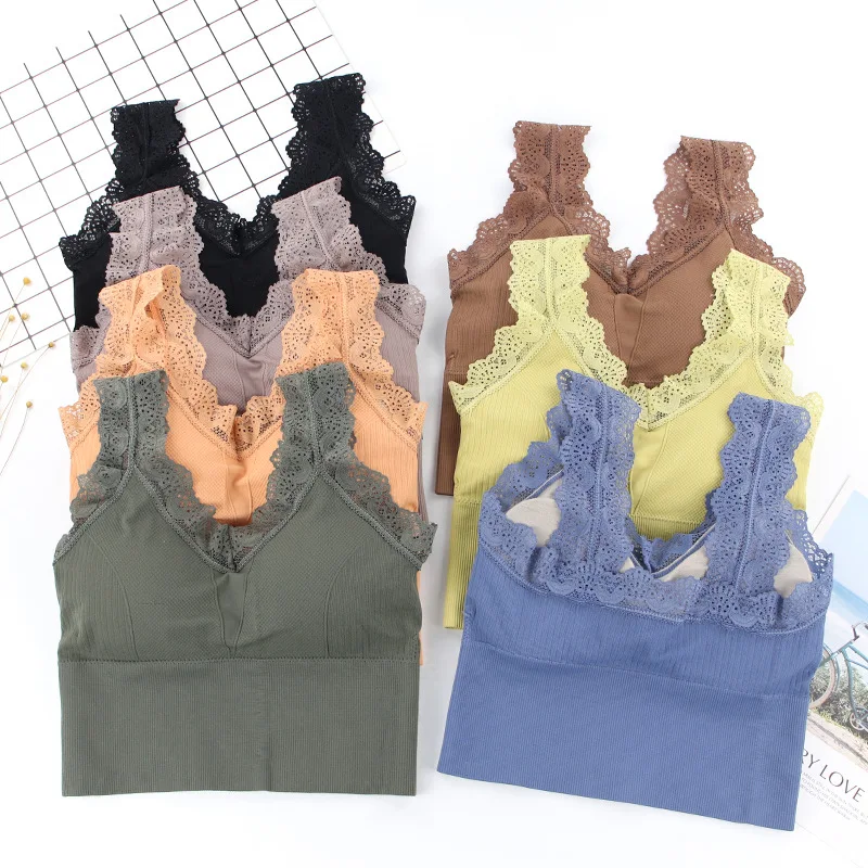 

Бесшовные женские майки, сексуальные кружевные майки с V-образным вырезом, пуш-ап, красивые топы-трусики на спине, нижнее белье, трикотажные ...