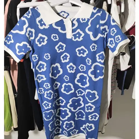 

Knitted ice silk dress women's 2020 summer new mini fresh French super fairy polo collar mid length skirt