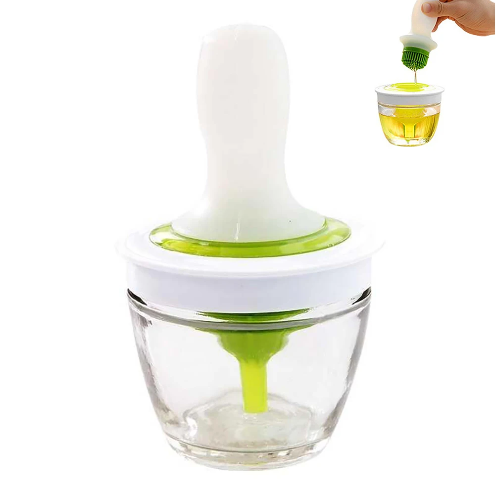 

Oil Bottle and Brush Set Silicone High Quality Oil Brush Bottle Heat Resistant Barbecue Brush with Glass Oil Container Durable