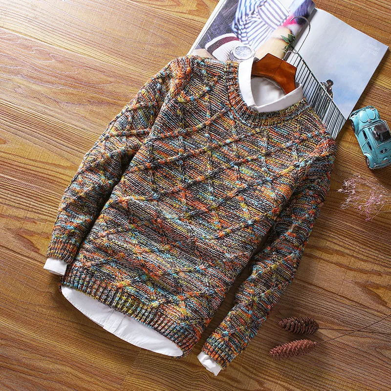 

Новые мужские свитера, зимний мужской пуловер с круглым вырезом, вязаный свитер, мужские повседневные шерстяные приталенные пуловеры в Кор...