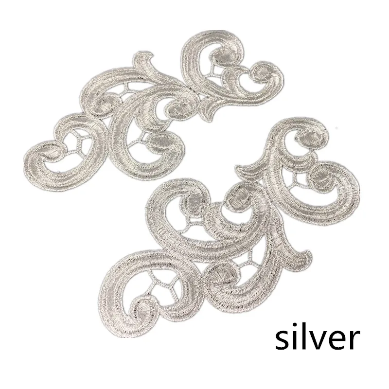 silver Zsbszc DA89 белый черный вышитый цветок кружевные нашивки-аппликации воротник торжественное платье аксессуары для торжеств ткань 17 см* 9 см, партия из 5 пар - Цвет: silver
