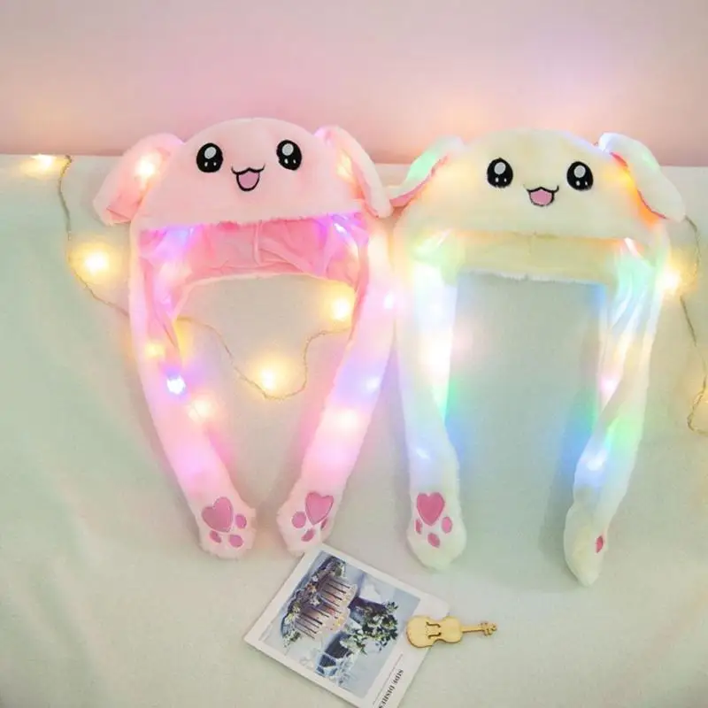 Funny Hat Baby Kids Lighting Hat Cute Rabbit Ears Plush Ears Can Move Cap Children Shine Winter Warm Party Hat