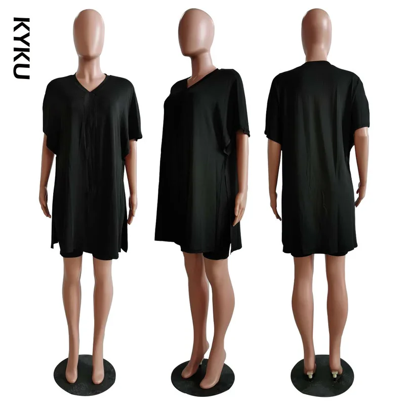 

Summer Short Two Piece Set Women Clothes Casual V Neck T Shirt Top and Shorts Set Streetwear Sexy 2 Piece Outfits for Women Suit