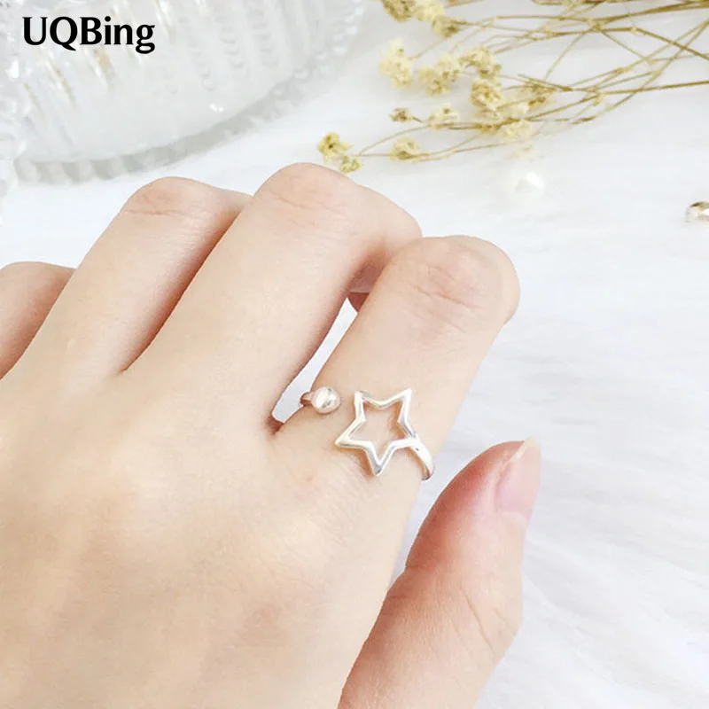 

2021 New Fresh 925 Sterling Silver Beads Hollow Star Rings For Women Jewelry