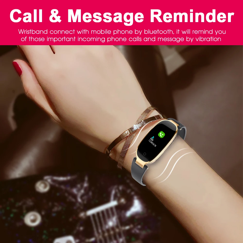

Fashion Women Ladies Smart Wristband Watch Color Screen Waterproof Heart Rate Monitor Fitness Tracker For iPhone Android Phone