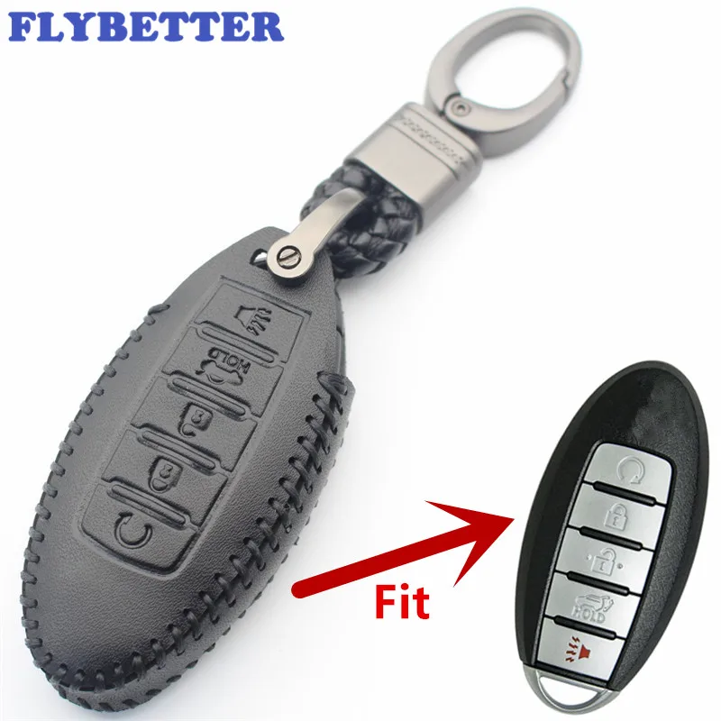 Чехол FLYBETTER из натуральной кожи с 5 кнопками и безключевым входом для Nissan