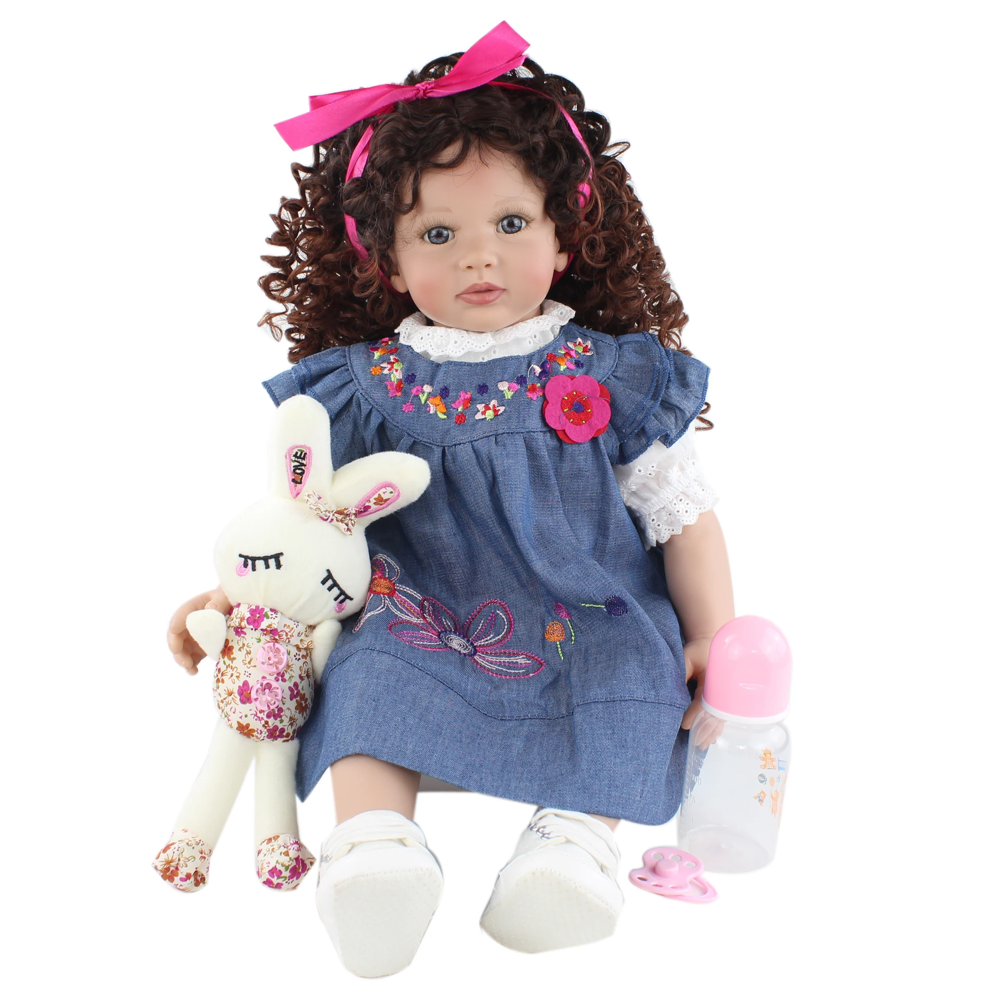 Мягкая силиконовая кукла реборн для девочек тканевая с кудрявыми волосами