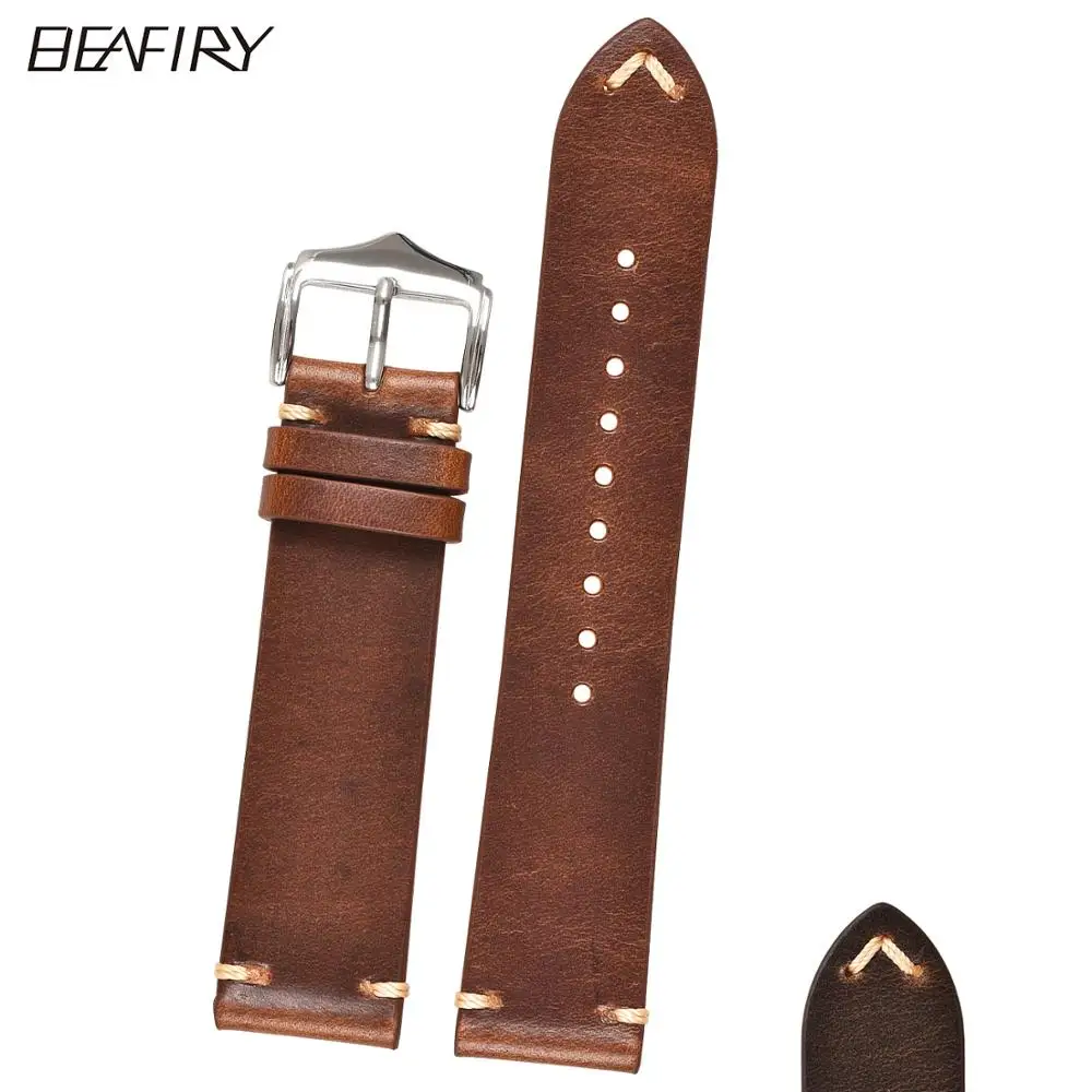 BEAFIRY ремешок для часов из натуральной кожи 18 мм 20 22 Samsung Huawei светло коричневый
