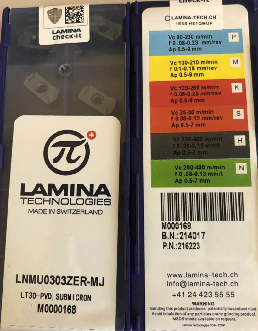 LNMU0303ZER MJ LT30 10 шт. 50 швейцарских карбидных вставок LAMINA обработка: нержавеющая сталь